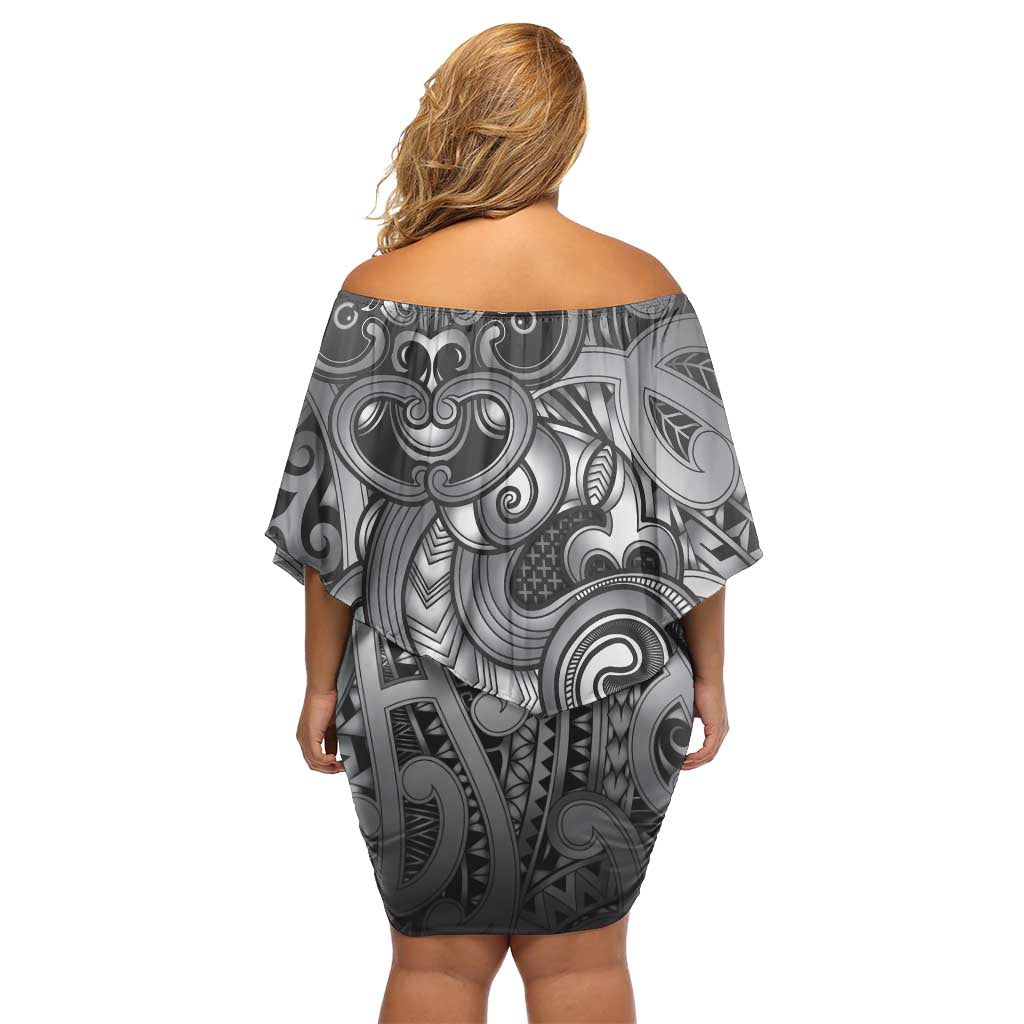 Aotearoa Maori Hei Tiki Off Shoulder Short Dress Kiwikiwi Kowhaiwhai Puhoro Motif LT9 - Polynesian Pride