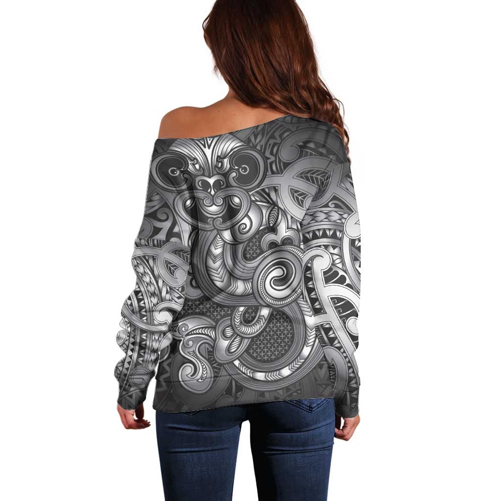Aotearoa Maori Hei Tiki Off Shoulder Sweater Kiwikiwi Kowhaiwhai Puhoro Motif