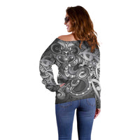 Aotearoa Maori Hei Tiki Off Shoulder Sweater Kiwikiwi Kowhaiwhai Puhoro Motif