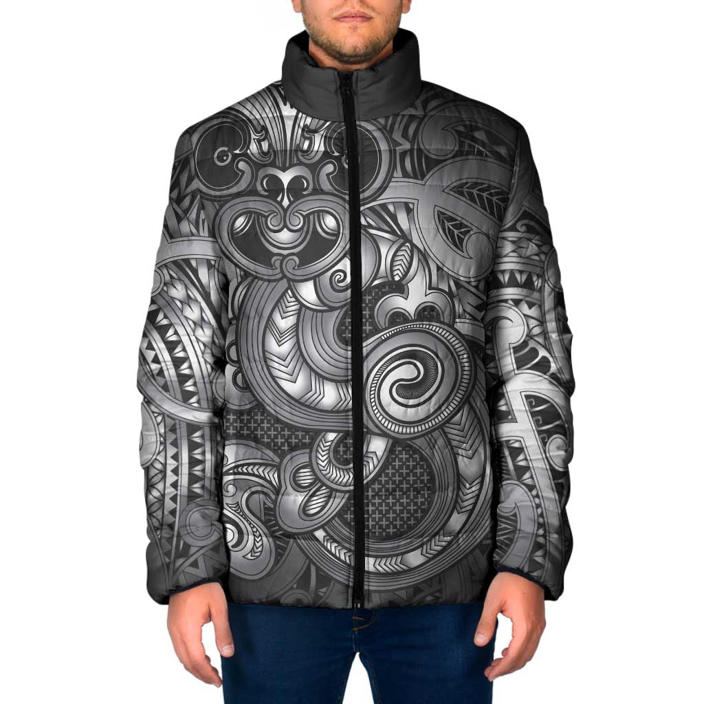 Aotearoa Maori Hei Tiki Padded Jacket Kiwikiwi Kowhaiwhai Puhoro Motif