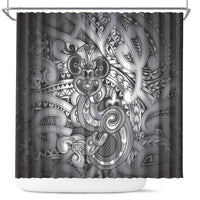 Aotearoa Maori Hei Tiki Shower Curtain Kiwikiwi Kowhaiwhai Puhoro Motif LT9 Grey - Polynesian Pride