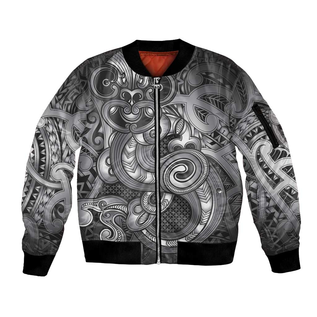 Aotearoa Maori Hei Tiki Sleeve Zip Bomber Jacket Kiwikiwi Kowhaiwhai Puhoro Motif