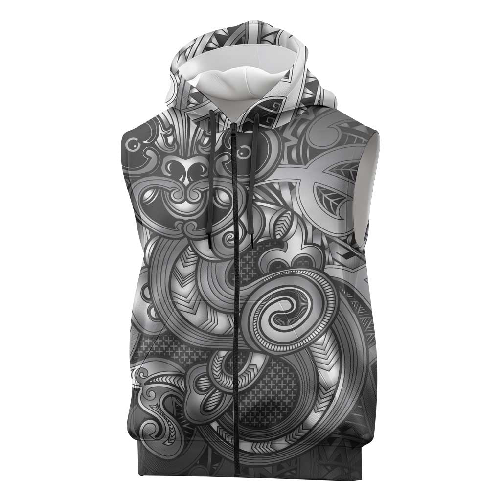 Aotearoa Maori Hei Tiki Sleeveless Zip Hoodie Kiwikiwi Kowhaiwhai Puhoro Motif LT9 Grey - Polynesian Pride
