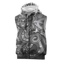 Aotearoa Maori Hei Tiki Sleeveless Zip Hoodie Kiwikiwi Kowhaiwhai Puhoro Motif LT9 Grey - Polynesian Pride