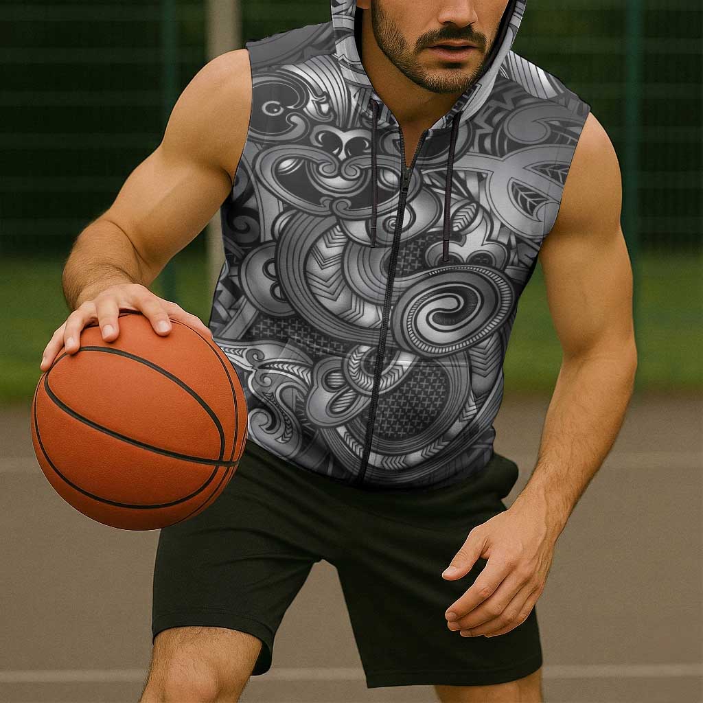 Aotearoa Maori Hei Tiki Sleeveless Zip Hoodie Kiwikiwi Kowhaiwhai Puhoro Motif LT9 - Polynesian Pride