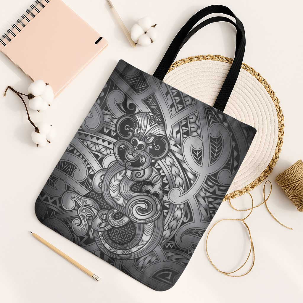Aotearoa Maori Hei Tiki Tote Bag Kiwikiwi Kowhaiwhai Puhoro Motif LT9 Black Strap One Size Grey - Polynesian Pride