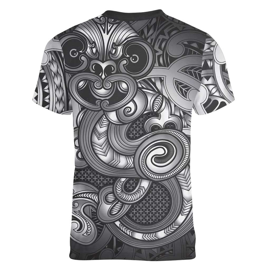 Aotearoa Maori Hei Tiki Women V-Neck T-Shirt Kiwikiwi Kowhaiwhai Puhoro Motif LT9 - Polynesian Pride