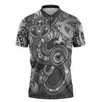 Aotearoa Maori Hei Tiki Zipper Polo Shirt Kiwikiwi Kowhaiwhai Puhoro Motif LT9 Grey - Polynesian Pride