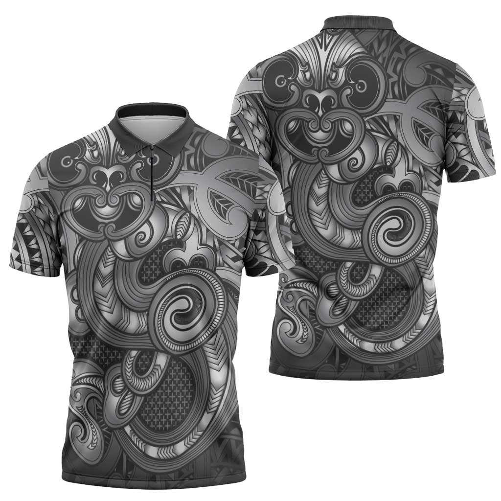 Aotearoa Maori Hei Tiki Zipper Polo Shirt Kiwikiwi Kowhaiwhai Puhoro Motif LT9 - Polynesian Pride