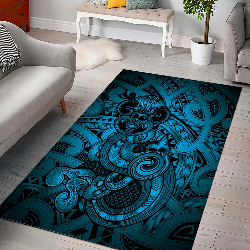 Aotearoa Maori Hei Tiki Area Rug Kikorangi Kowhaiwhai Puhoro Motif LT9 - Polynesian Pride