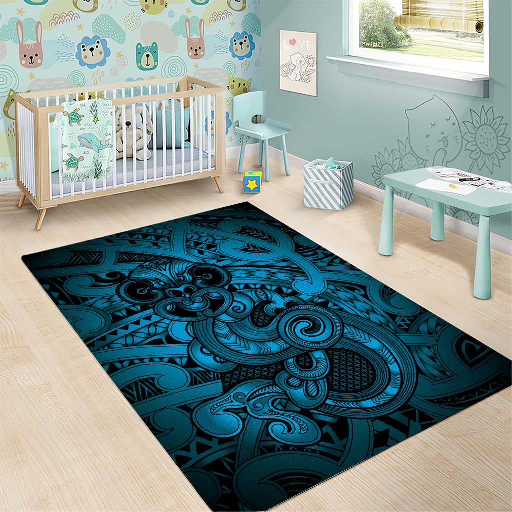 Aotearoa Maori Hei Tiki Area Rug Kikorangi Kowhaiwhai Puhoro Motif LT9 - Polynesian Pride