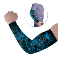 Aotearoa Maori Hei Tiki Arm Sleeves Kikorangi Kowhaiwhai Puhoro Motif LT9 Set of 2 Blue - Polynesian Pride