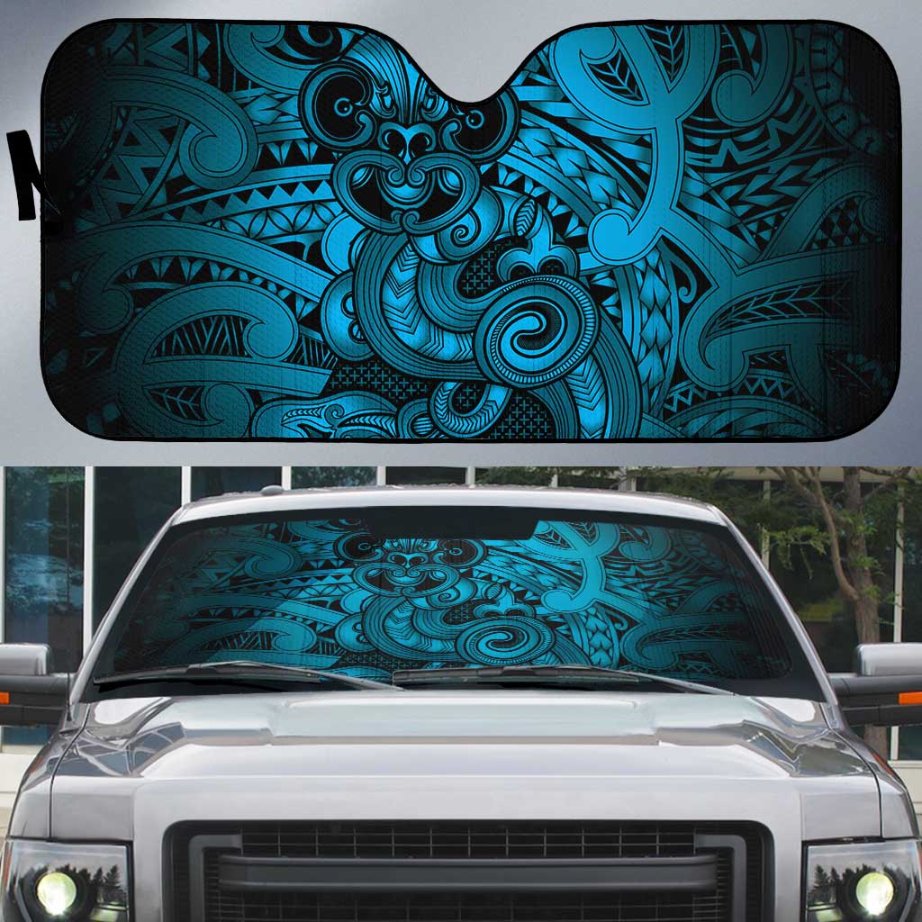 Aotearoa Maori Hei Tiki Auto Sun Shade Kikorangi Kowhaiwhai Puhoro Motif LT9 Blue - Polynesian Pride