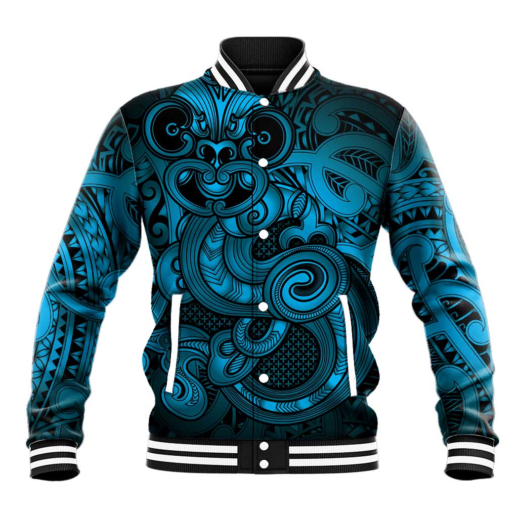 Aotearoa Maori Hei Tiki Baseball Jacket Kikorangi Kowhaiwhai Puhoro Motif