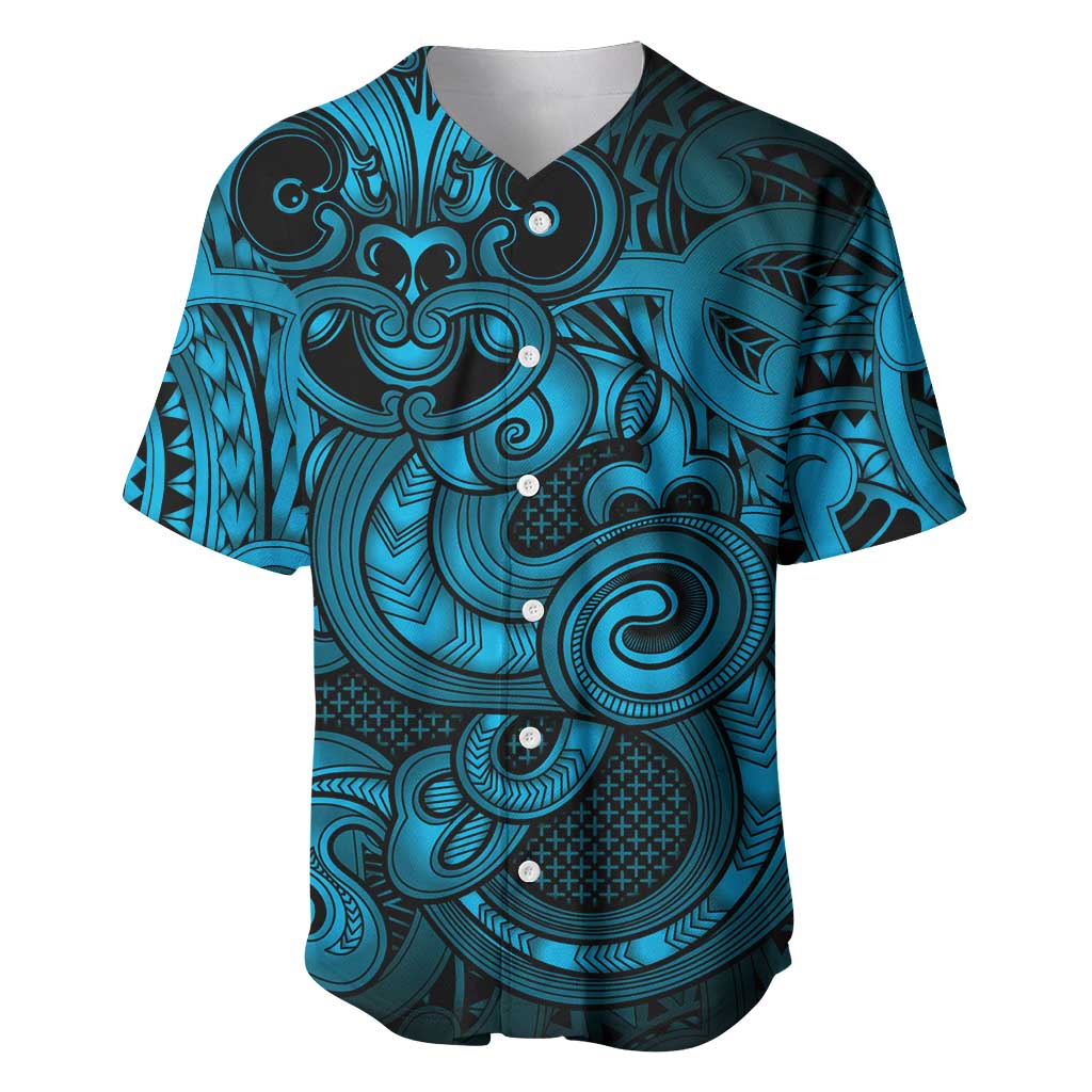 Aotearoa Maori Hei Tiki Baseball Jersey Kikorangi Kowhaiwhai Puhoro Motif