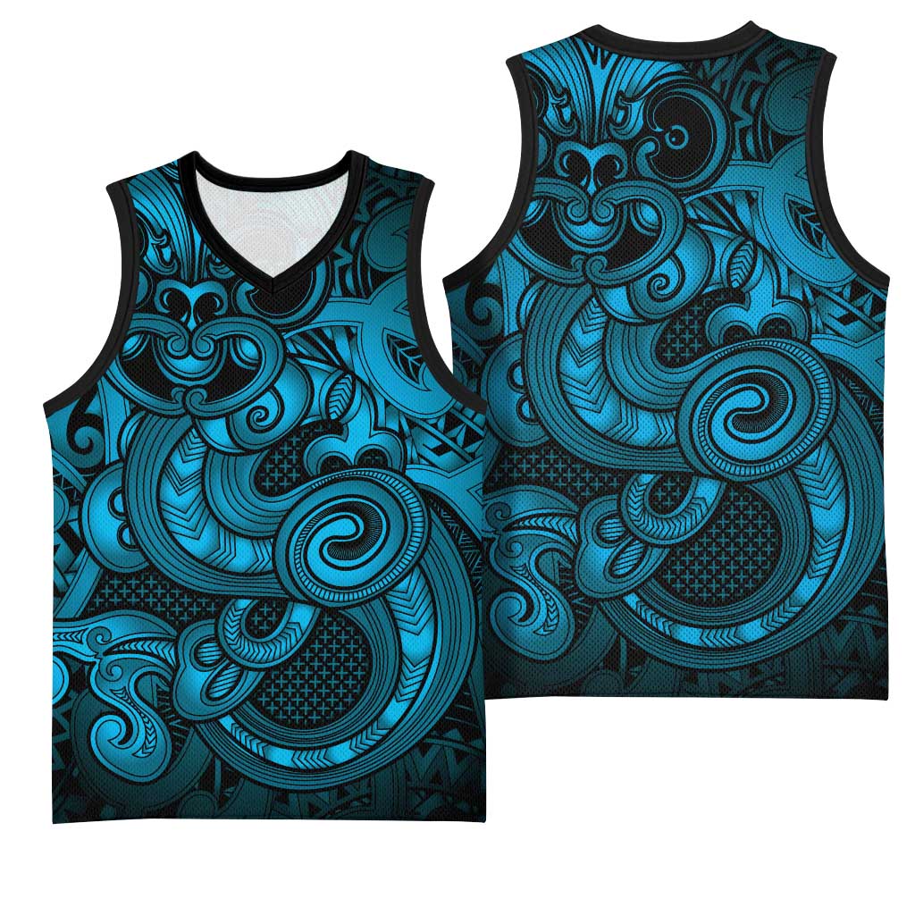 Aotearoa Maori Hei Tiki Basketball Jersey Kikorangi Kowhaiwhai Puhoro Motif LT9 - Polynesian Pride