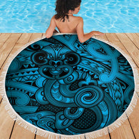 Aotearoa Maori Hei Tiki Beach Blanket Kikorangi Kowhaiwhai Puhoro Motif