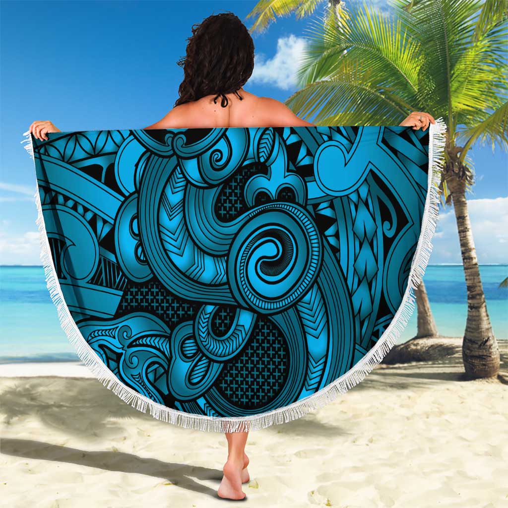 Aotearoa Maori Hei Tiki Beach Blanket Kikorangi Kowhaiwhai Puhoro Motif