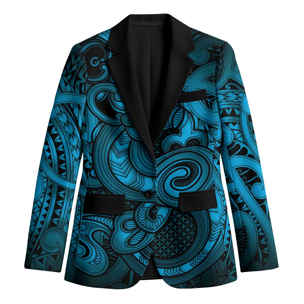 Aotearoa Maori Hei Tiki Blazer Kikorangi Kowhaiwhai Puhoro Motif