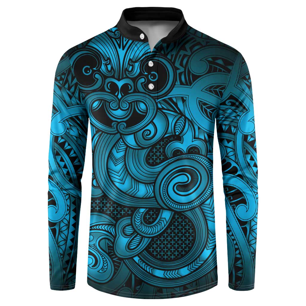 Aotearoa Maori Hei Tiki Button Sweatshirt Kikorangi Kowhaiwhai Puhoro Motif