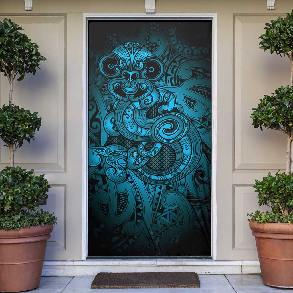 Aotearoa Maori Hei Tiki Door Cover Kikorangi Kowhaiwhai Puhoro Motif LT9 Blue - Polynesian Pride