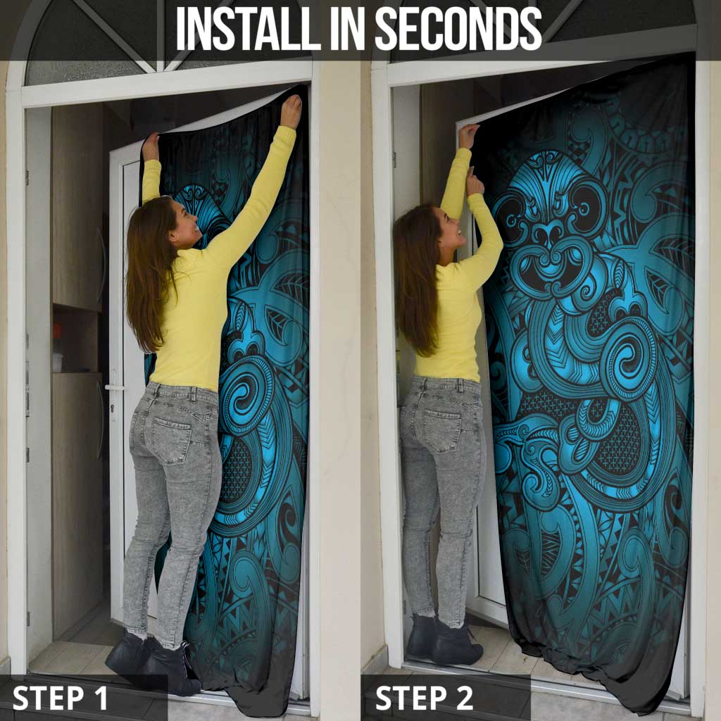 Aotearoa Maori Hei Tiki Door Cover Kikorangi Kowhaiwhai Puhoro Motif LT9 - Polynesian Pride