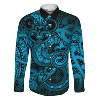 Aotearoa Maori Hei Tiki Family Matching Mermaid Dress and Hawaiian Shirt Kikorangi Kowhaiwhai Puhoro Motif LT9 Dad's Shirt - Long Sleeve Blue - Polynesian Pride