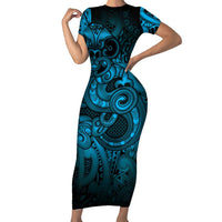 Aotearoa Maori Hei Tiki Family Matching Short Sleeve Bodycon Dress and Hawaiian Shirt Kikorangi Kowhaiwhai Puhoro Motif LT9 Mom's Dress Blue - Polynesian Pride
