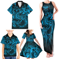 Aotearoa Maori Hei Tiki Family Matching Tank Maxi Dress and Hawaiian Shirt Kikorangi Kowhaiwhai Puhoro Motif LT9 - Polynesian Pride