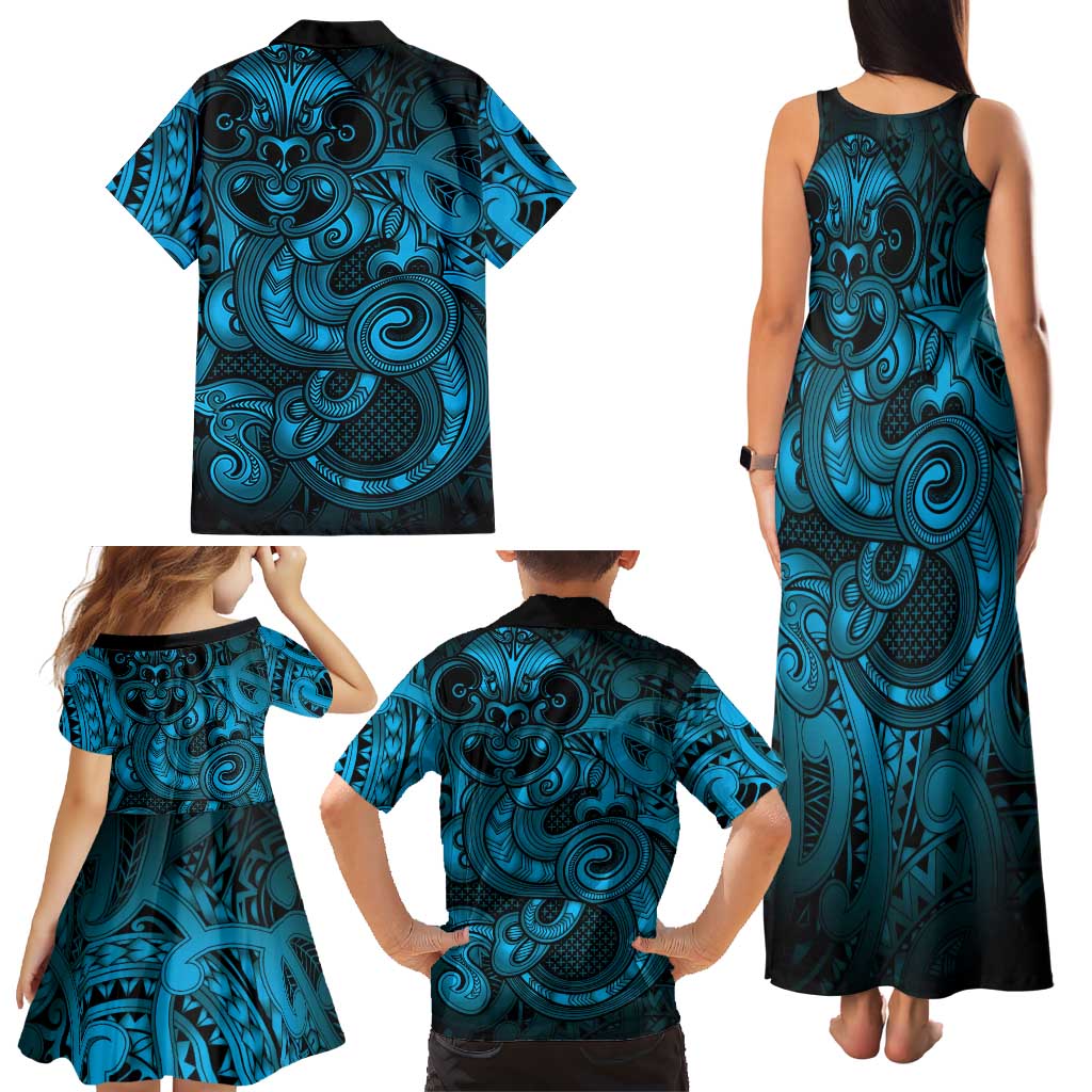 Aotearoa Maori Hei Tiki Family Matching Tank Maxi Dress and Hawaiian Shirt Kikorangi Kowhaiwhai Puhoro Motif LT9 - Polynesian Pride