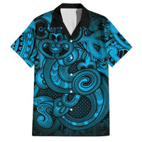 Aotearoa Maori Hei Tiki Family Matching Tank Maxi Dress and Hawaiian Shirt Kikorangi Kowhaiwhai Puhoro Motif LT9 Dad's Shirt - Short Sleeve Blue - Polynesian Pride