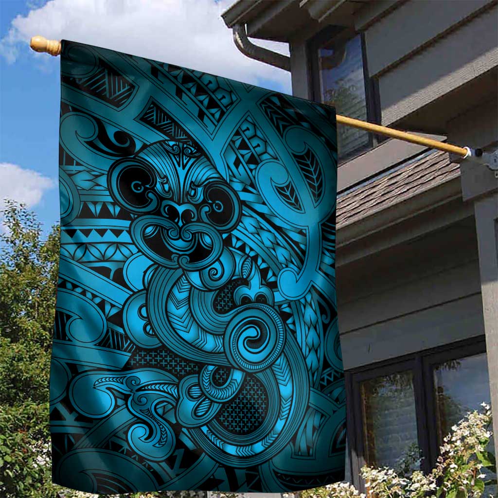 Aotearoa Maori Hei Tiki Garden Flag Kikorangi Kowhaiwhai Puhoro Motif