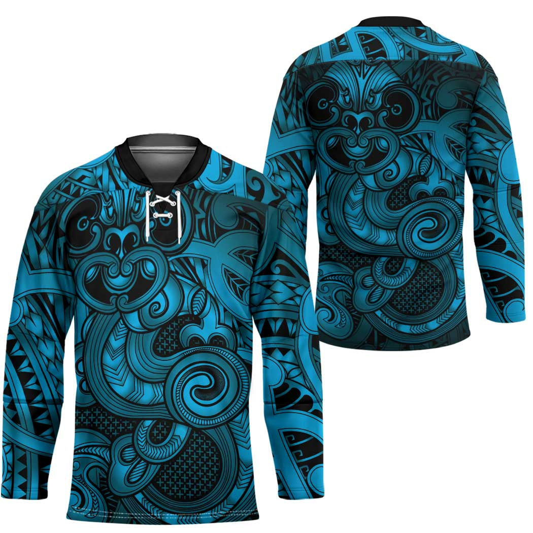 Aotearoa Maori Hei Tiki Hockey Jersey Kikorangi Kowhaiwhai Puhoro Motif LT9 - Polynesian Pride
