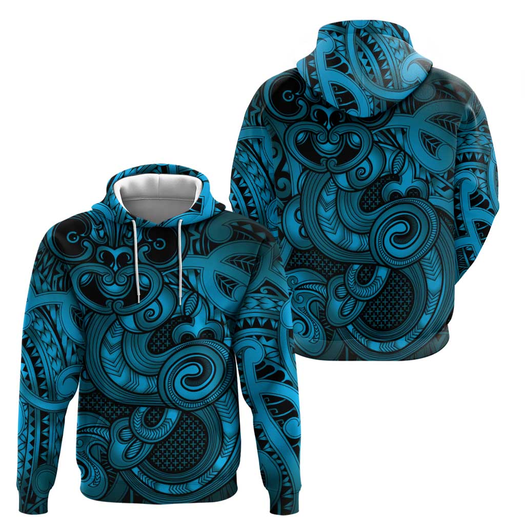 Aotearoa Maori Hei Tiki Hoodie Kikorangi Kowhaiwhai Puhoro Motif LT9 - Polynesian Pride