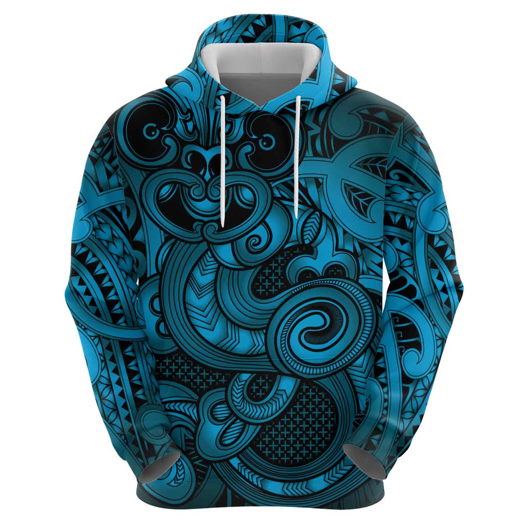 Aotearoa Maori Hei Tiki Hoodie Kikorangi Kowhaiwhai Puhoro Motif LT9 - Polynesian Pride