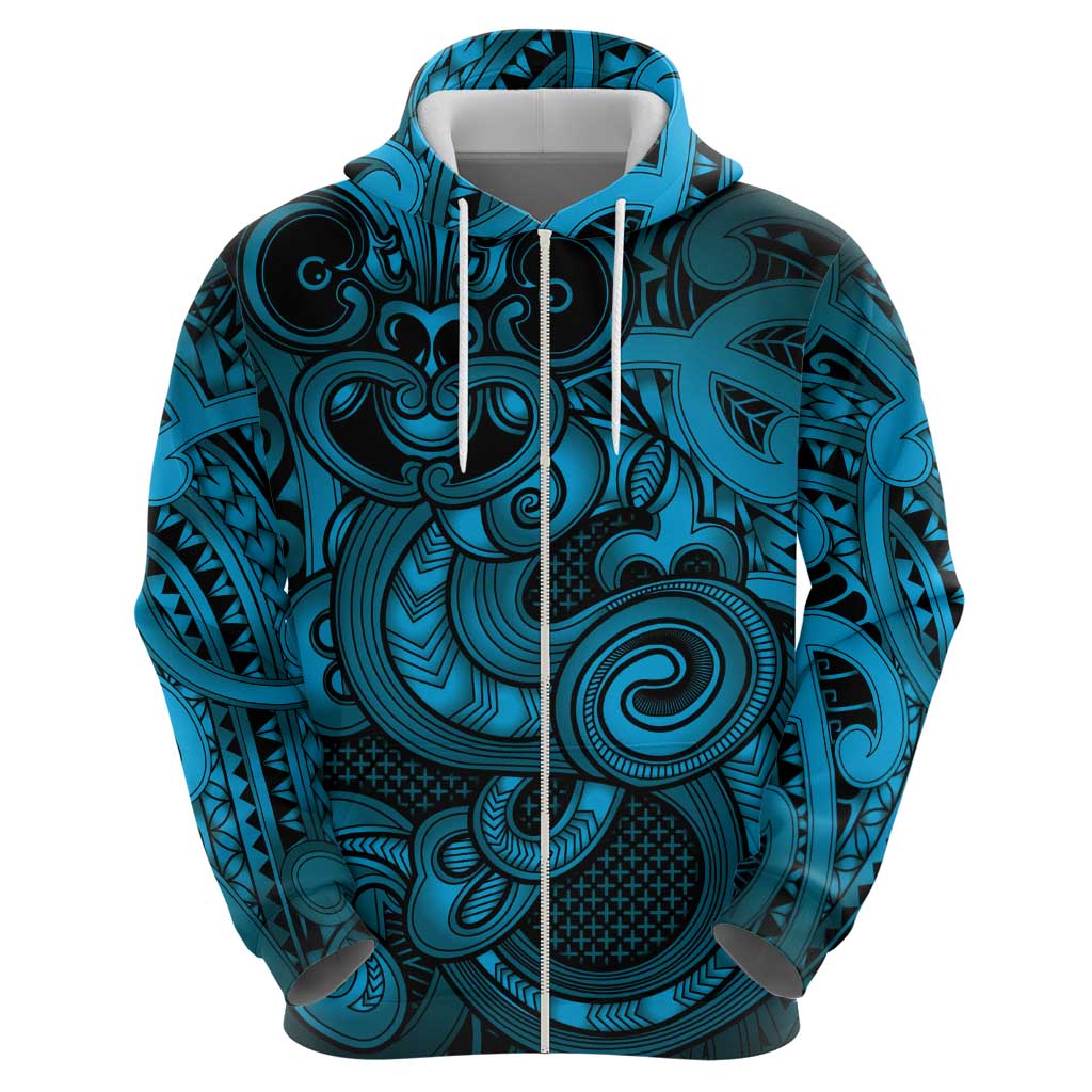 Aotearoa Maori Hei Tiki Hoodie Kikorangi Kowhaiwhai Puhoro Motif LT9 - Polynesian Pride