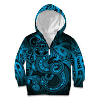 Aotearoa Maori Hei Tiki Kid Hoodie Kikorangi Kowhaiwhai Puhoro Motif LT9 Zip Hoodie Blue - Polynesian Pride