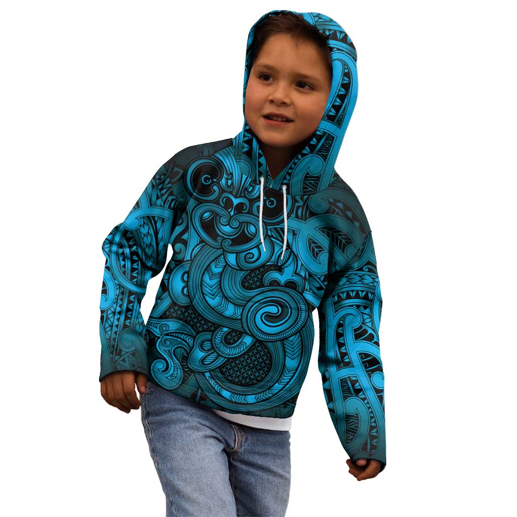 Aotearoa Maori Hei Tiki Kid Hoodie Kikorangi Kowhaiwhai Puhoro Motif LT9 - Polynesian Pride