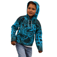 Aotearoa Maori Hei Tiki Kid Hoodie Kikorangi Kowhaiwhai Puhoro Motif LT9 - Polynesian Pride