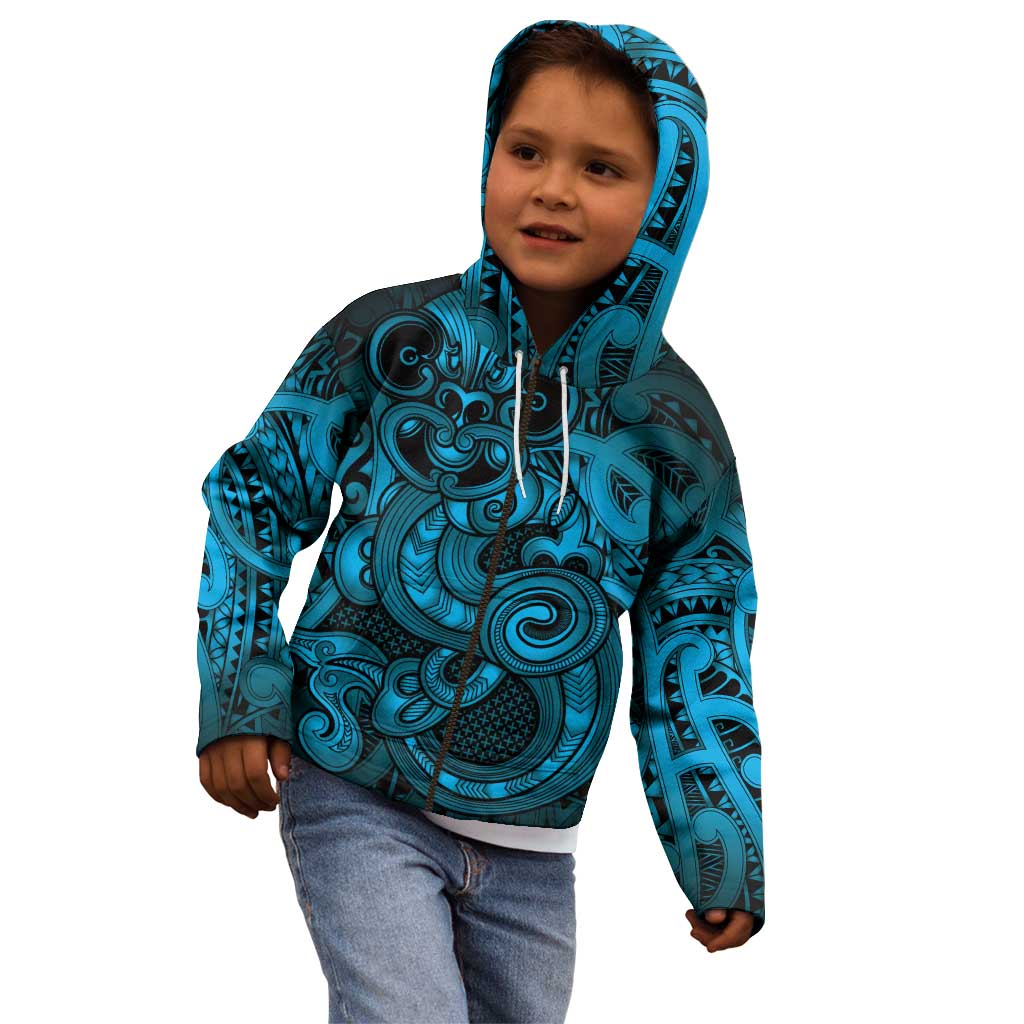 Aotearoa Maori Hei Tiki Kid Hoodie Kikorangi Kowhaiwhai Puhoro Motif LT9 - Polynesian Pride