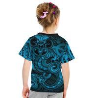 Aotearoa Maori Hei Tiki Kid T Shirt Kikorangi Kowhaiwhai Puhoro Motif LT9 - Polynesian Pride