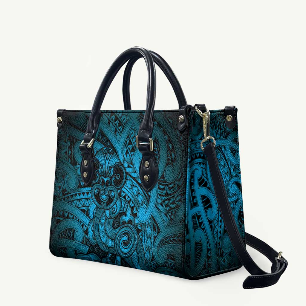 Aotearoa Maori Hei Tiki Leather Bag Kikorangi Kowhaiwhai Puhoro Motif