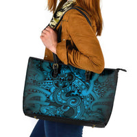 Aotearoa Maori Hei Tiki Leather Tote Bag Kikorangi Kowhaiwhai Puhoro Motif LT9 Blue - Polynesian Pride
