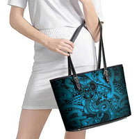 Aotearoa Maori Hei Tiki Leather Tote Bag Kikorangi Kowhaiwhai Puhoro Motif LT9 - Polynesian Pride