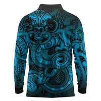 Aotearoa Maori Hei Tiki Long Sleeve Polo Shirt Kikorangi Kowhaiwhai Puhoro Motif LT9 - Polynesian Pride