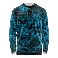 Aotearoa Maori Hei Tiki Long Sleeve Shirt Kikorangi Kowhaiwhai Puhoro Motif LT9 Unisex Blue - Polynesian Pride
