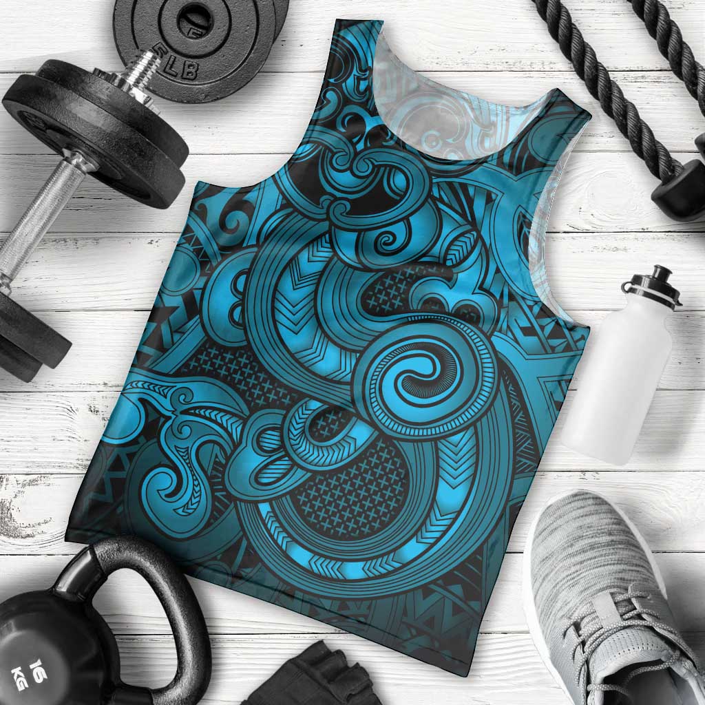 Aotearoa Maori Hei Tiki Men Tank Top Kikorangi Kowhaiwhai Puhoro Motif LT9 - Polynesian Pride