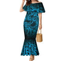 Aotearoa Maori Hei Tiki Mermaid Dress Kikorangi Kowhaiwhai Puhoro Motif LT9 Women Blue - Polynesian Pride