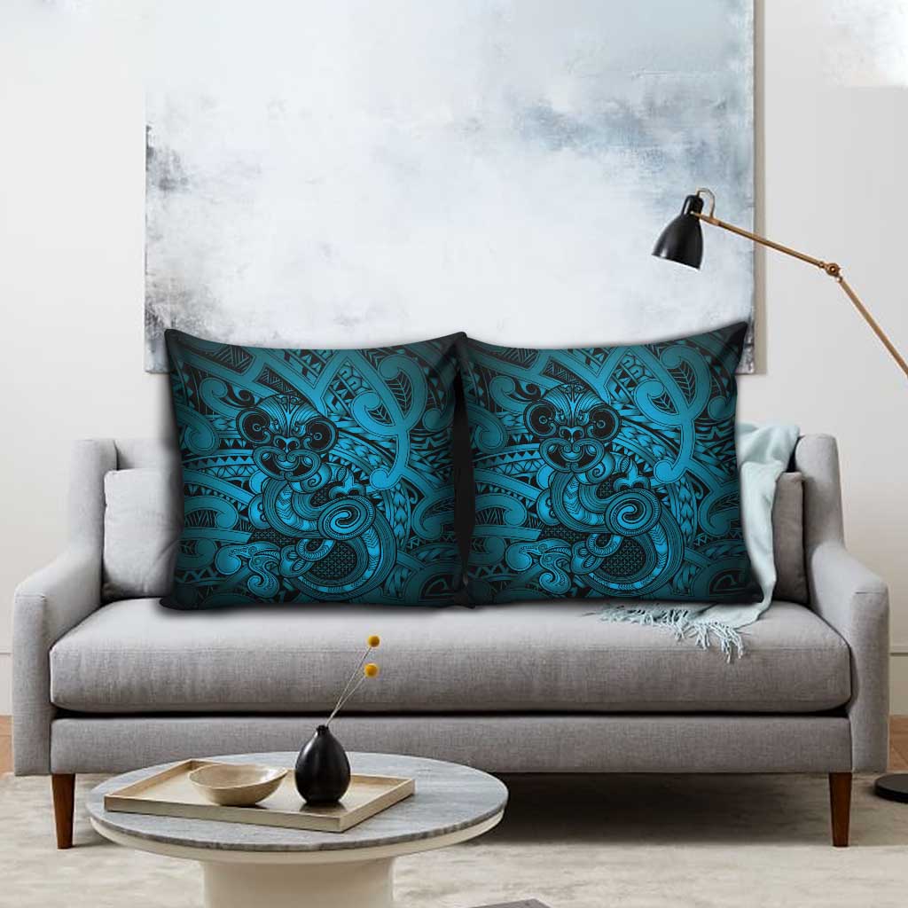 Aotearoa Maori Hei Tiki Pillow Cover Kikorangi Kowhaiwhai Puhoro Motif LT9 - Polynesian Pride