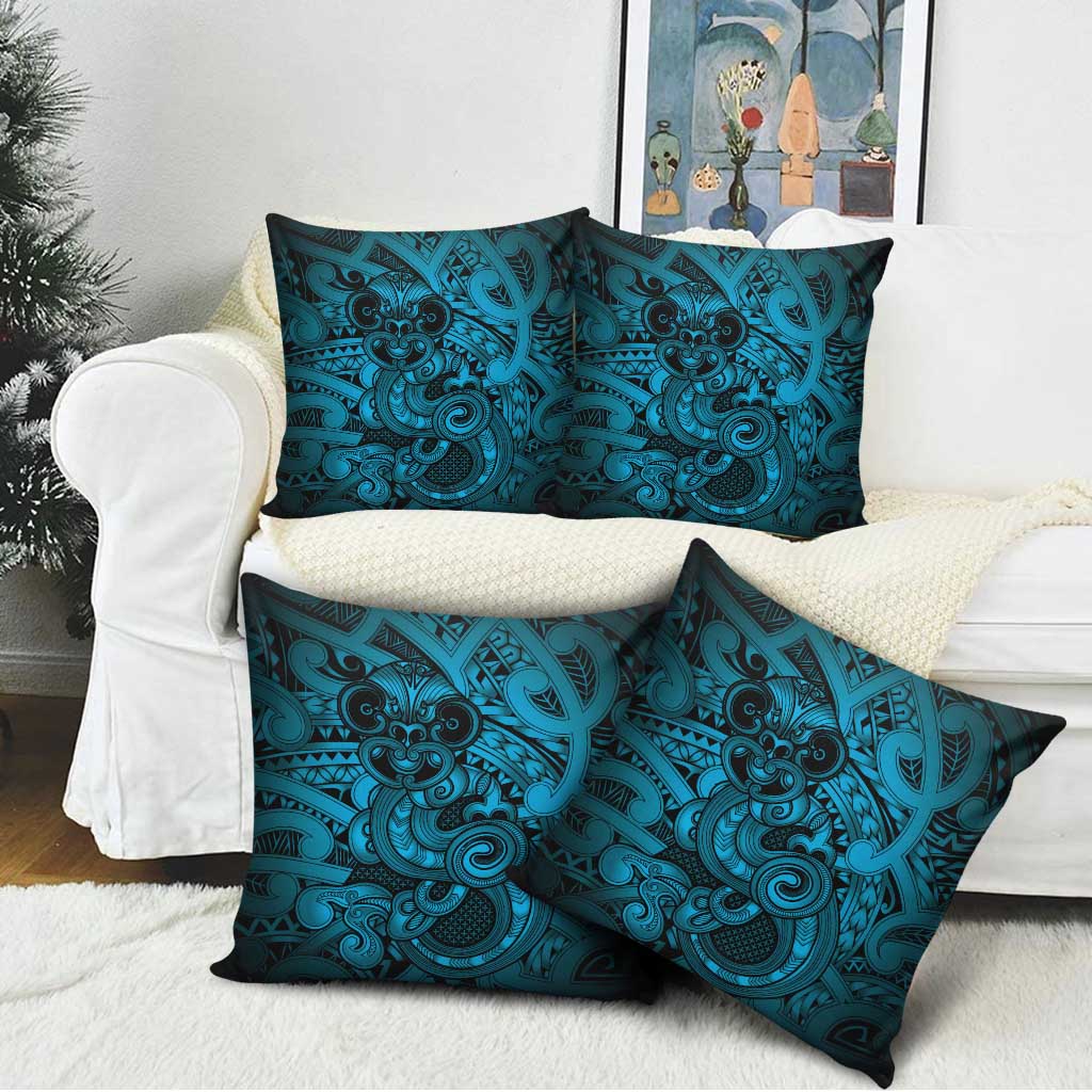 Aotearoa Maori Hei Tiki Pillow Cover Kikorangi Kowhaiwhai Puhoro Motif LT9 - Polynesian Pride